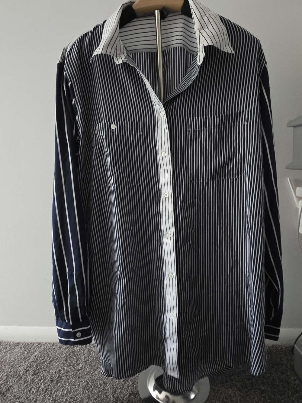 Ralph Lauren Navy and White Striped Button-Up Shirt